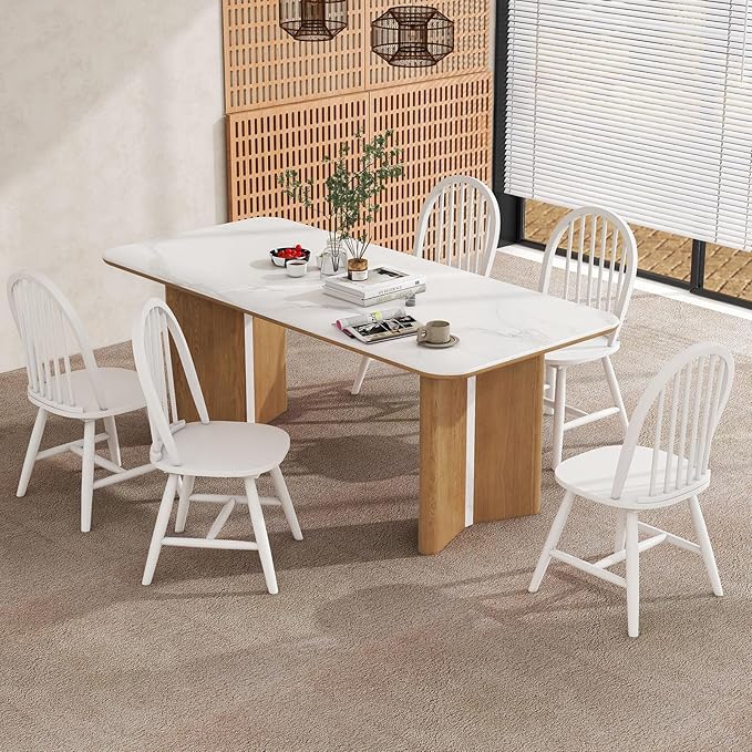 Safeplus 18" Oak Dining Chairs Set of 2, Wood Windsor Chair with Spindle Back for Country Farmhouse Kitchen Island