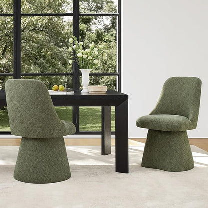 KISLOT Swivel Dining Chairs Set of 1, Upholstered Mid Century Modern Deskchair with High Back, Linen Fabric Kitchen Chairs for Dining Room, Bedroom, Dressing Room, Green