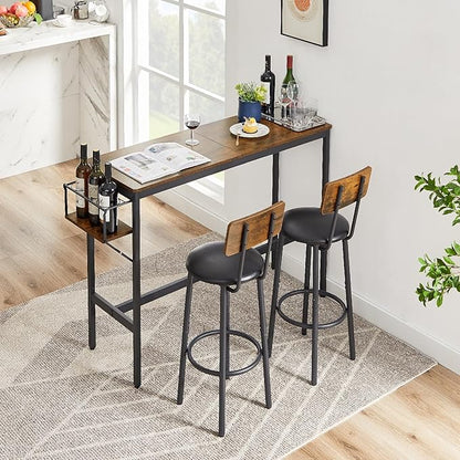 Wycian Kitchen Island Table, Bar Height Outdoor Table 3PCS Particle Board Rustic Brown with Wine Bottle Storage Rack Living Room Bedroom