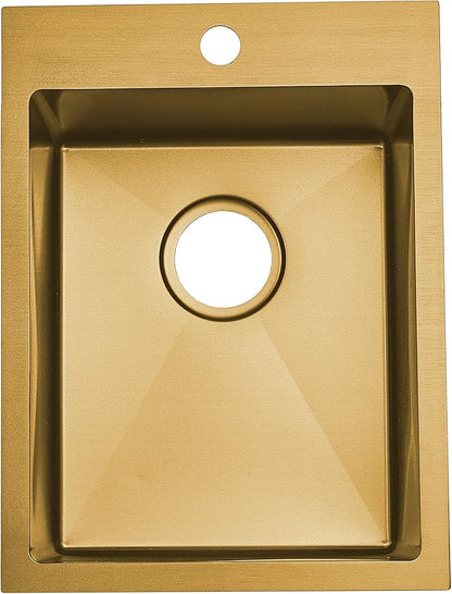 SHACO Gold 15 x 20 Inch Drop In Bar Sink, 16 Gauge Stainless Steel Topmount Small Kitchen Single Basin Sink for Wet Prep RV Laundry with Dish Grid & Drain, 15x20 Top Mount