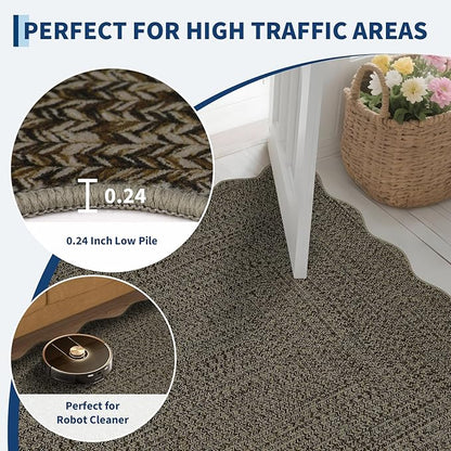 Imitation Braided Collection-Print Hallway Runners 2x10 Washable Area Rug, Farmhouse Rustic Area Rug with Non Slip Backing, Soft Low Pile Indoor Carpet Runners for Entryways, Laundry Room