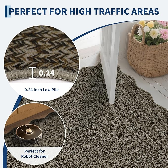 Imitation Braided Collection-Print 3x5 Entryway Rug Washable Bedroom Rugs with Non Slip Rubber Backing, Farmhouse Soft Low Pile Rustic Accent Rug for Entrance Living Room Home Decor