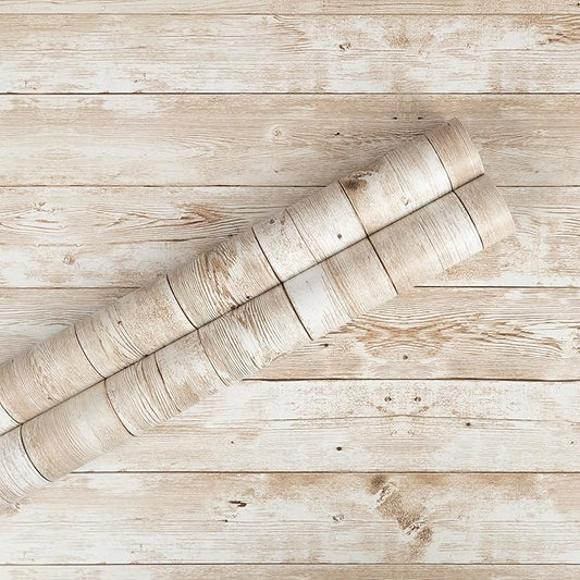 Decoroom Wood Wallpaper Peel and Stick, Shiplap Self Adhesive Contact Paper for Cabinets and Drawers, Removable Wood Grain Wall Paper Easy to Clean 17.7"×118"
