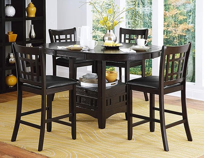 Lexicon Meyer 60 Inch Bar Table - Round Counter Height Small Kitchen Table for 2-4, Solid Wood, Oval Extendable Leaf for Small Dining Room, Storage Space, Shelf, Easy Assembly, Dark Cherry Brown