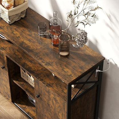 MWOOD Buffet Sideboard Cabinet with Storage, Farmhouse Sideboard Kitchen Buffet TV Console with Sliding Door and Open Shelves for Living Room Entryway, Rustic Brown, 39.4" W x 13" D x 31.5" H