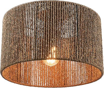 GLOBE Electric 65897 1-Light Flush Mount Ceiling Light, Matte Brass, Paper Twine Shade