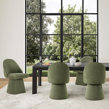 KISLOT Swivel Dining Chairs Set of 1, Upholstered Mid Century Modern Deskchair with Round Back, Linen Fabric Kitchen Chairs for Dining Room, Bedroom, Dressing Room, Green