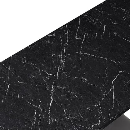 Modern Extended Marble Dining Table for 4-8, Rectangle Kitchen Dining Room Table with Black Marble Top & X-Shape Legs (Black11)
