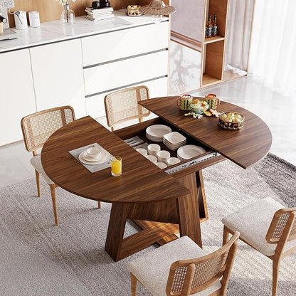 COSIEST 43.3in-59in Extendable Round Dining Table for 4-8 People, Modern Oval Kitchen Table with Storage Shelf & Removable Leaves, Space Saving Wood Dinner Table for Kitchen Living Room(Walnut)