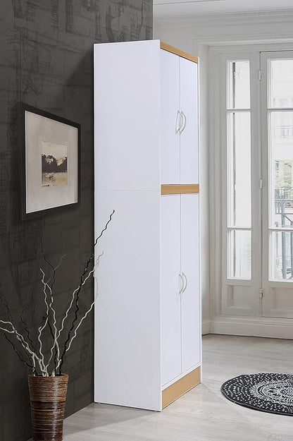 Hodedah 4 Door Kitchen Pantry with Four Shelves, White