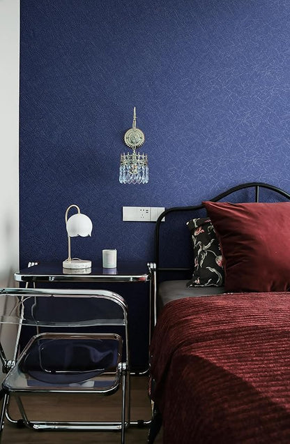 Safiyya 393"x 17.3" Wallpaper Silk Dark Blue Peel and Stick Wallpaper Dark Blue Contact Paper Self Adhesive Removable Solid Color Wall Paper for Bedroom Walls Vinyl Rolls