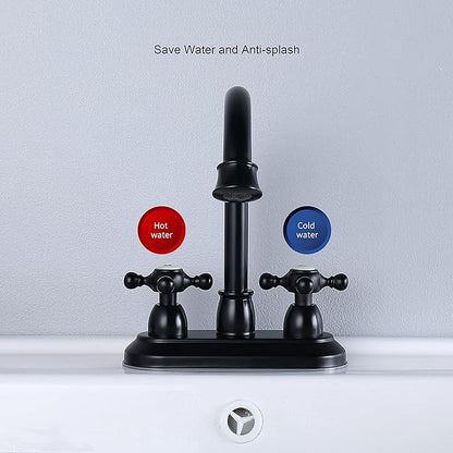 4-Inch Bathroom Sink Faucet Matte Black, Vintage 2-Handle Centerset Vanity Faucet for Bathroom Sink
