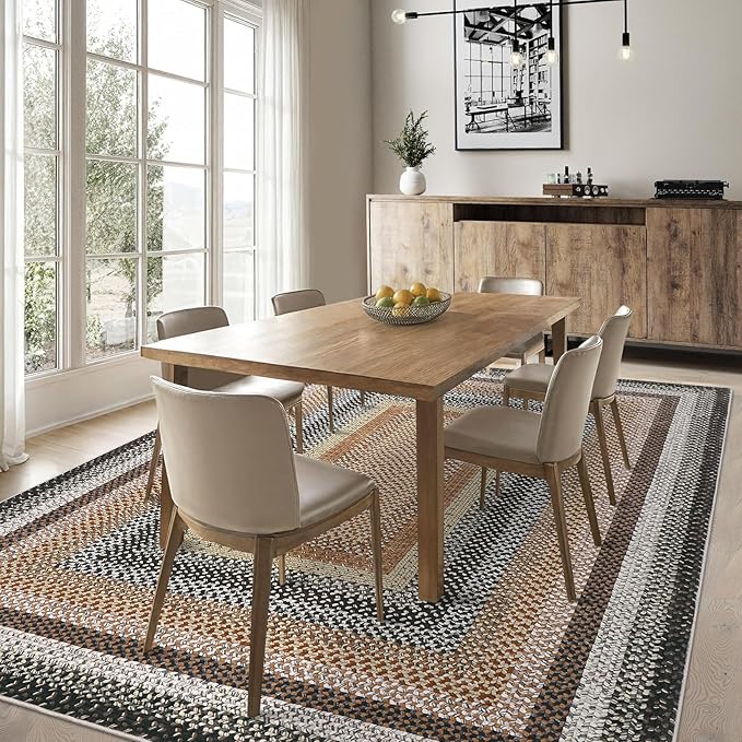Imitation Braided Collection-Print Washable Rug 9x12 Area Rug for Bedroom Modern Living Room Rug Soft Large Area Rug Non Slip Throw Rugs Stain Resistant Carpet for Nursery Dining Room Office