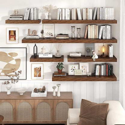 Venusmiles Floating Shelves for Wall, 55 Inch Wide x 12 Inch Deep Floating Shelves, Long Wood Floating Wall Shelf Shelves for Living Room Bathroom Bedroom Kitchen Home - (Brown, 55" W x 12" D x 2" H)
