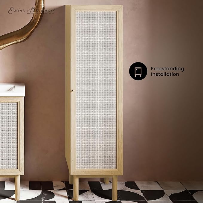 Classe 15.5 x 15 x 60 Freestanding Linen Cabinet in Natural Oak