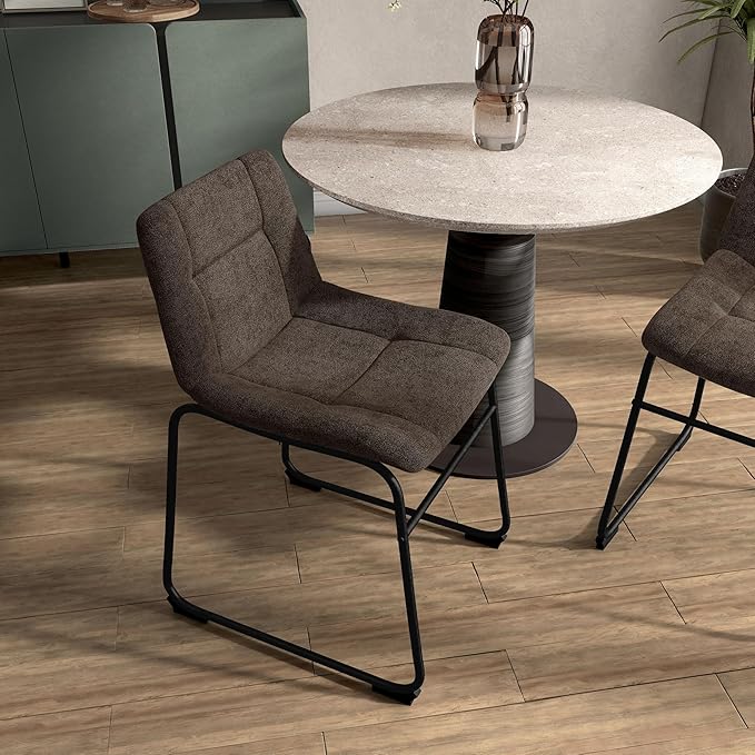 Furniture of America Veradis Modern Bentwood Dining Chairs Set of 2, Chenille Fabric Stool with Back and Metal Frame, Comfortable Upholstered Seating for Kitchen, Living Room, Brown, 30 inch