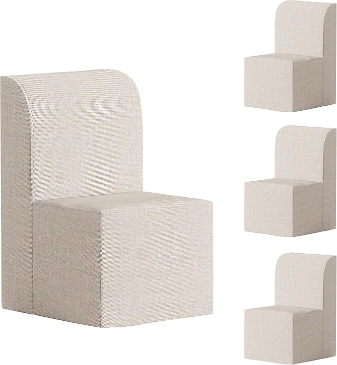 Modern Linen Upholstered Armless Dining Chair Set of 4, Comfortable Dining Room Chair Side Leisure Chairs with Mid Back for Dining Room Kitchen Bedroom Reading Room, No Assemble, Beige