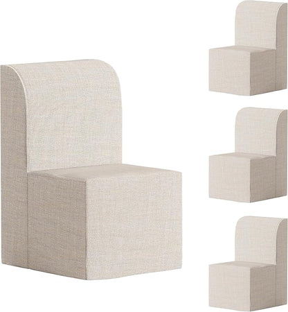 Modern Linen Upholstered Armless Dining Chair Set of 4, Comfortable Dining Room Chair Side Leisure Chairs with Mid Back for Dining Room Kitchen Bedroom Reading Room, No Assemble, Beige