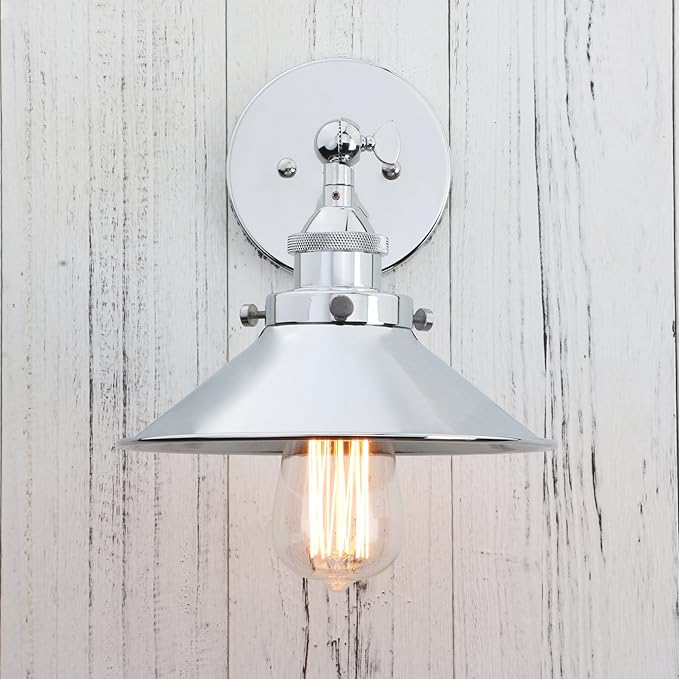 PERMO Vintage Industrial Metal Wall Sconce Lighting 180 Degree Adjustable Wall Lamp (Chrome)