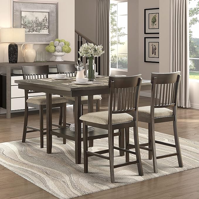 Lexicon Attis 5-Piece Counter Height Dining Set (Slat Back), Dark Brown