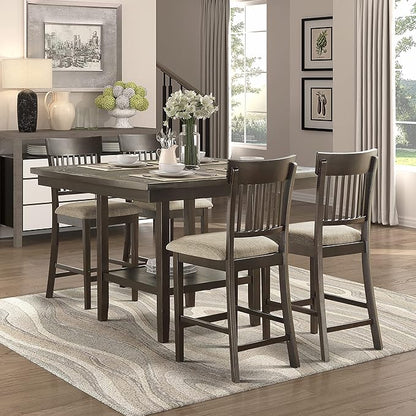 Lexicon Attis 5-Piece Counter Height Dining Set (Slat Back), Dark Brown
