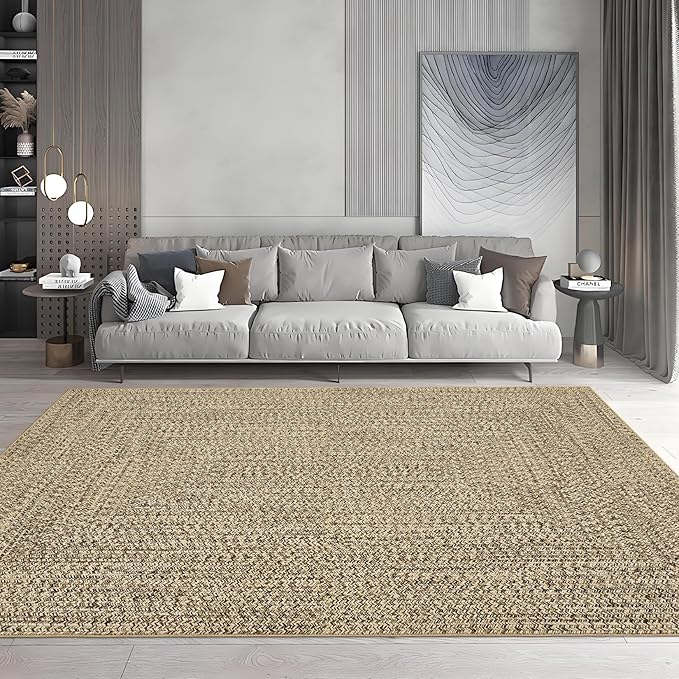 Printed Washable 3x5 Rug Modern Non Slip Entryway Rug Small Living Room Rug Braided Soft Throw Rugs Low Pile Stain Resistant Carpet for Office Bedroom Nursery Dining Room 3'x5' Beige/Grey