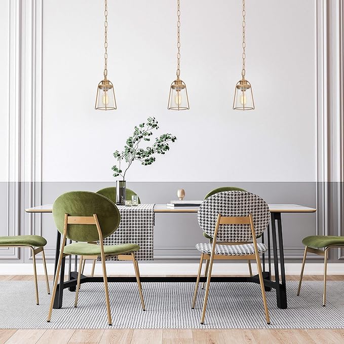 classy leaves Gold Pendant Lights, Modern Pendant Lighting Kitchen Island with Seeded Glass Shade, Hanging Light Fixtures for Foyer, Hallway, Entryway, Dark Gold Finish