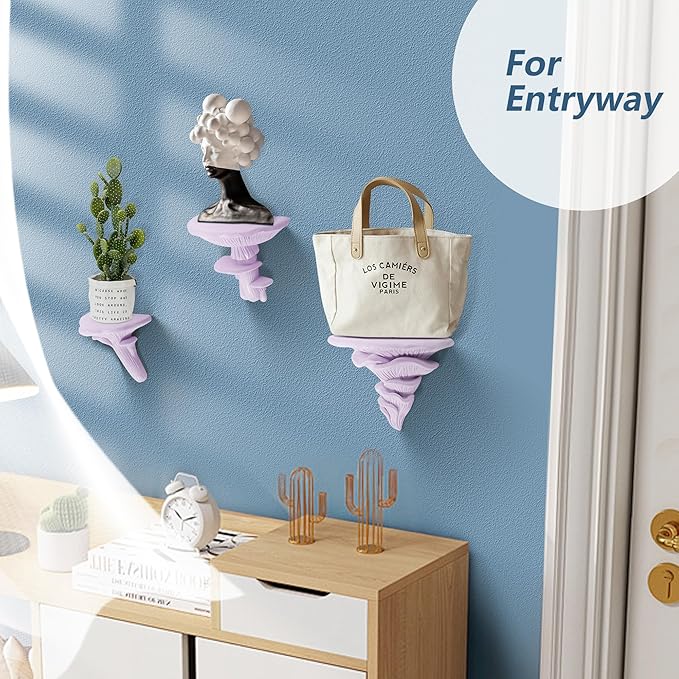 UITWMKTG 3 Pack Mushroom Shelves Floating Shelf Cottage Core Wall Decor Cute Hanging Shelf for Home Living Room Bedroom Kitchen Unique Wall Decor Pink