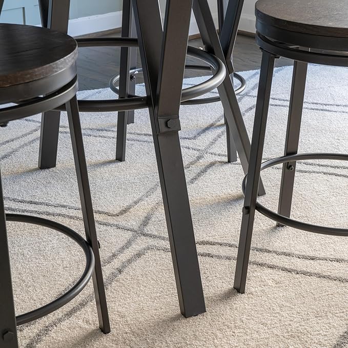 Powell Mikka Black and Brown Five Piece Round Counter Height Dining Pub Set with Swivel Seats