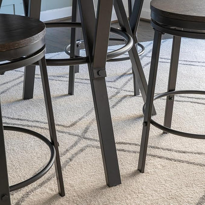 Powell Mikka Black and Brown Five Piece Round Counter Height Dining Pub Set with Swivel Seats