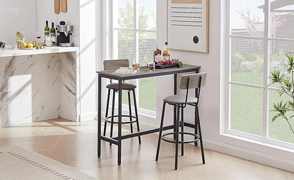 Bar Height Table and Chairs Set-Compact Bar Table and Chairs for Small Kitchen,Dining Room,or Kitchen Island with Seating-Kitchen Table Set,Perfect as Dining Table with Chairs (Grey)