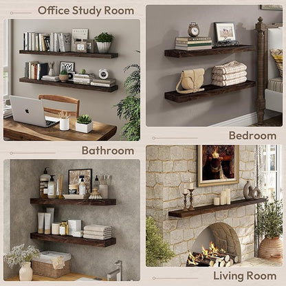 Marsmiles 48 inch Floating Shelves for Wall Solid Elm Wood Wall Mounted Shelves|Rustic Long Floating Shelves with Invisible Bracket for Bathroom Living Room Kitchen|Walnut, 1 Pack