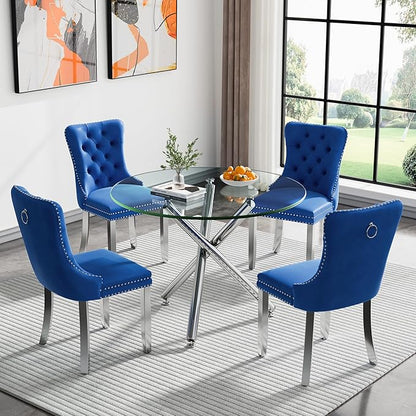 Glass Dining Table,36'' Round Dining Kitchen Table,Modern X-Design Dining Room Table with Silver Metal Base for Dining Room