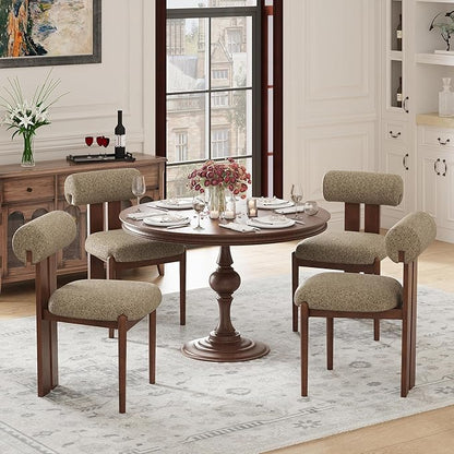 MALOL Modern Wooden Dining Chairs Set of 4, Upholstered Fabric Kitchen Chairs with Sculptural Backrest, Mid-Century Farmhouse Dining Room Chairs with Solid Wood Legs, Camel