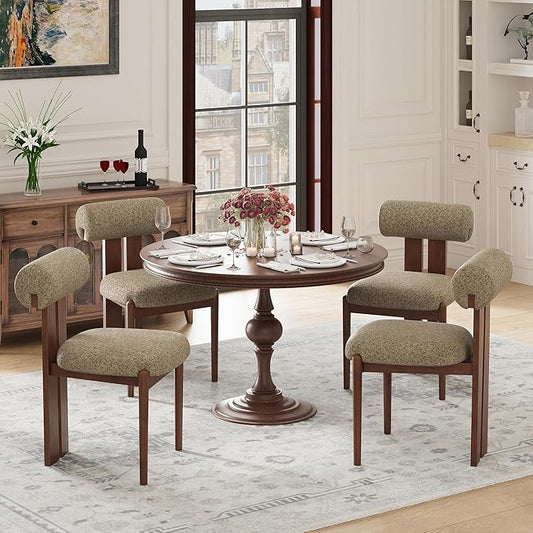 MALOL Modern Wooden Dining Chairs Set of 4, Upholstered Fabric Kitchen Chairs with Sculptural Backrest, Mid-Century Farmhouse Dining Room Chairs with Solid Wood Legs, Camel