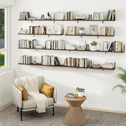 Heimlove Floating Book Shelves for Wall,47.2 Inches Long Wall Mounted Bookshelves,Heavy Duty Bracket Shelves for Living Room Kitchen,Laundry Room Storage & Decor,Set of 3,Rustic Brown