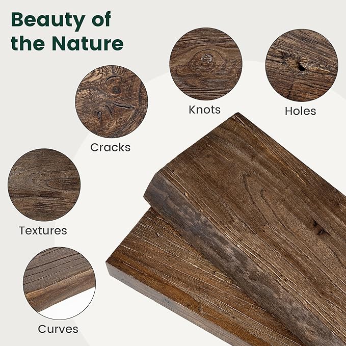 55 Inch Live Edge Floating Shelves, 8 Inch Deep Solid Elm Wood Wall Shelf, Heavy-Duty Wall Mounted Shelf with Invisible Brackets for Living Room, Bathroom, Kitchen, Set of 1, Walnut Color