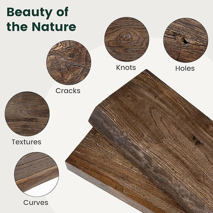 24 Inch Live Edge Floating Shelves, 8 Inch Deep Solid Elm Wood Wall Shelf, Heavy-Duty Wall Mounted Shelf with Invisible Brackets for Living Room, Bathroom, Kitchen, Set of 2, Walnut Color
