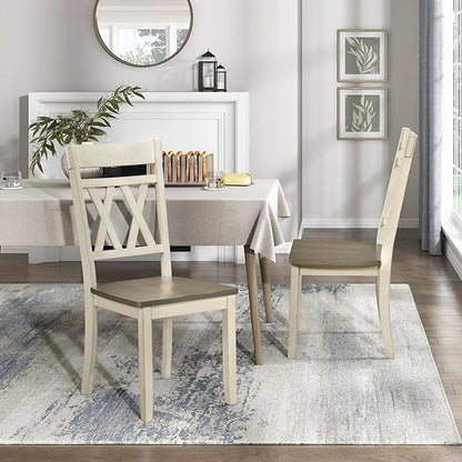 Lexicon Farmhouse Wood Dining Chair, Set of 2, Double Cross Back, Rustic Armless Chairs, Kitchen and Dining Room Furniture, Two-Tone Finish (Greywash and Antique White)