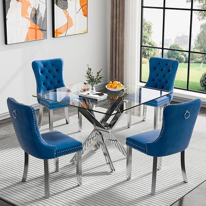 35.43'' Square Glass Dining Table,Modern Kitchen Table for 2-4 People,Dining Room Table with Tempered Glass Top and Metal Legs for Kitchen Apartment