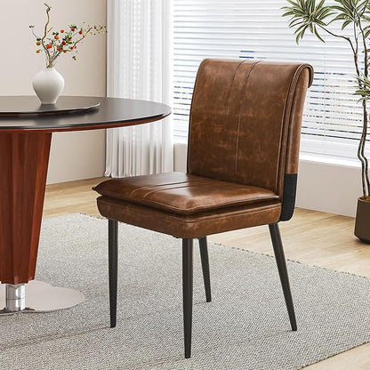 VECELO Upholstered PU Dining Chairs Set of 2, Kitchen Chairs with Padded Seat for Living Room, Dining Room, High Back and Steel Legs, Easy Assembly, Brown
