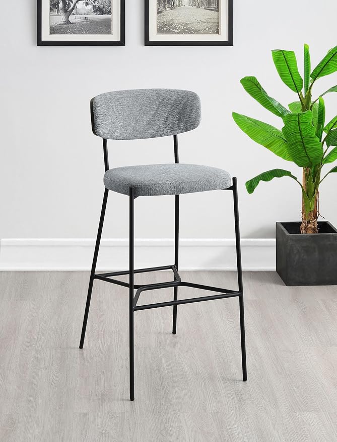 Coaster Home Furnishings - Elison - Set of 2 Pub Height Bar Stools with Foam Cushioned Seat and Geometric Detail Footrest - Mid-Century Modern - Dining Room & Kitchen - Gray & Black - 182647