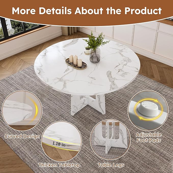 47" Farmhouse Dining Table, Kitchen Table with Stable Structure, Dinner Tables with Simple Assembly for Home Gatherings & Daily Dining, White