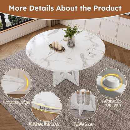 47" Farmhouse Dining Table, Kitchen Table with Stable Structure, Dinner Tables with Simple Assembly for Home Gatherings & Daily Dining, White