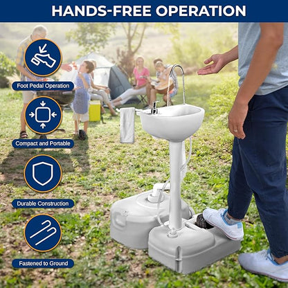 SereneLife Portable Hand Washing Station, 100+ Hand Washes, Hands-Free Foot Pump, Soap Dispenser, and Drain Hose, Ideal for Outdoor Events, Camping, Boating and Worksites