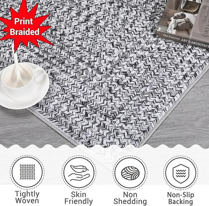 Printed Washable Runner Rugs 2x10 Rug for Living Room Bath Mat Modern Imitation Braided Bedroom Rug Non Slip Geometric Area Rug Kitchen Rugs Stain Resistant Carpet 2'x10' Light Grey