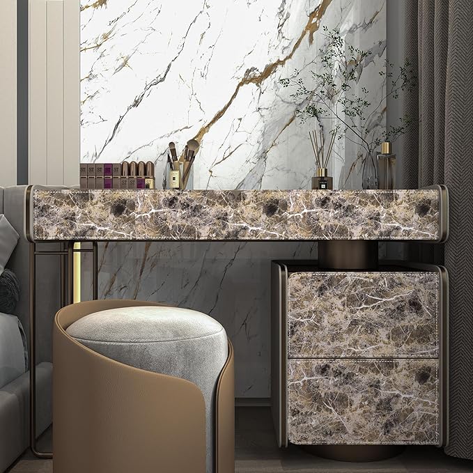 BAYYA Extra Wide Marble Granite Peel and Stick Wallpaper Brown Thicken Waterproof Self-Adhesive 31.5x157inch Dark Countertop Contact Paper for Kitchen Bathroom DIY Wall Stickers Marble Vinyl Wrap