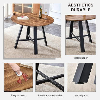 Round Dining Table Set for 4, Round Dining Room Table Set for 4 with Chrome Leg and 4 Chair Dining Table Set, Small Kitchen Island with Seating for Small Spaces(BR)