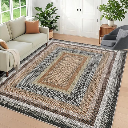 Imitation Braided Collection-Print Washable Rug 9x12 Area Rug for Bedroom Modern Living Room Rug Soft Large Area Rug Non Slip Throw Rugs Stain Resistant Carpet for Nursery Dining Room Office