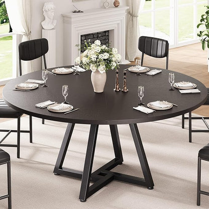 Jocoevol 51“ Round Kitchen Dining Room Table for 6-8, Circle Dining Dinner Table with Pedestal Metal Frame, Space Saving Wood Industrial Furniture for Small Space (Black, 51In)